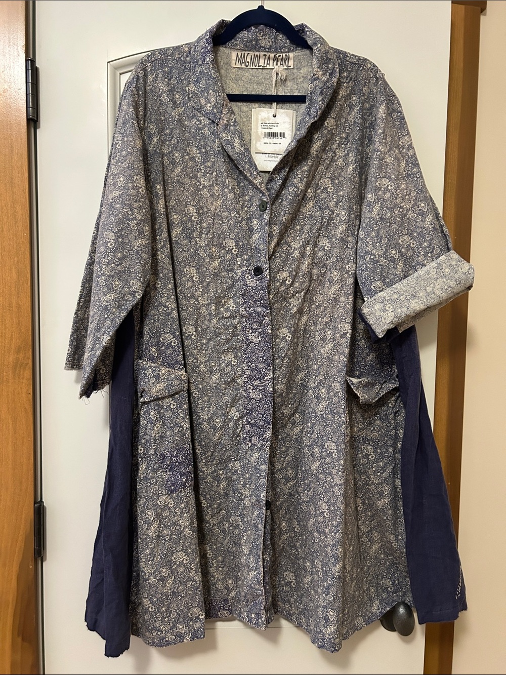 Magnolia Pearl Johanna Smock Dress Blue Floral Button-Front Tunic